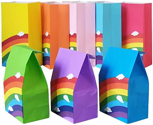 Future Life 24 PCs Rainbow Party Favor de papel Sacos de papel, 5,2 * 3,2 * 9,6 polegadas, papel kraft de alimentos e tinta, naturais, de cor vívida, entregam sacolas.