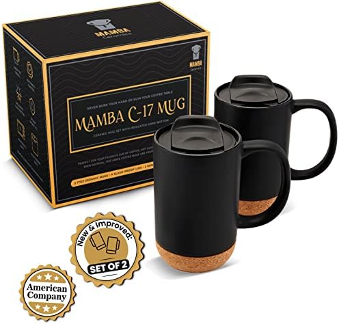 Caneca cerâmica da base de cortiça com tampa - 17 oz. Canecas de café de grandes dimensões conjuntos com tampas