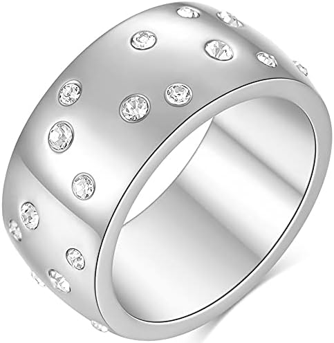 10mm de aço inoxidável robusto rodeado de zircão cúbico e eternidade eternidade anel