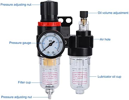 Regulador de pressão do filtro de ar, compressores pneumáticos Aceleração de óleo de óleo de abis de óleo Combo Combo Double Gas Percolator Kit Acessórios Ferramenta de Acessórios com Lubrificador de Medidor Elementos de cobre de cobre 1/4 polegada NPT