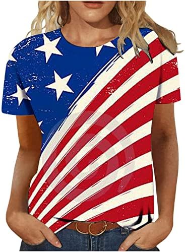 O Dia da Independência das Mulheres cubra a manga curta Crewneck 4 de julho camisetas patrióticas camisetas de bandeira americana