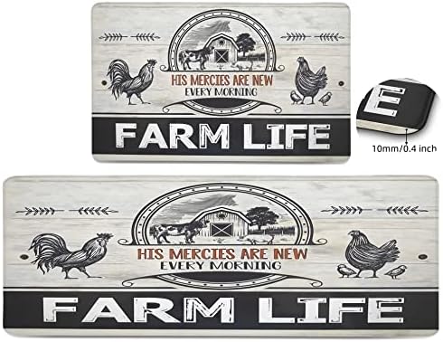 Farmhouse Kitchen Rugs tapetes Conjunto de 2 anti -fadiga de 0,4 polegada de espessura vidas de fazenda Citações de frango