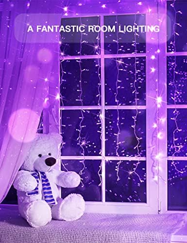 Luzes de cortina roxa de Suddus para o quarto, 200 conectadas a luzes cintilantes roxas com luzes remotas e em cascata para parede, janela, Natal, festa, varanda, decorações de férias