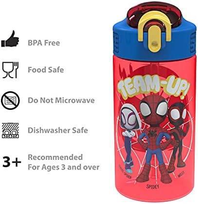 Zak Designs Marvel Spider-Man Kids Water Bottle com tampa de bico e loop de transporte, plástico durável, design à prova de