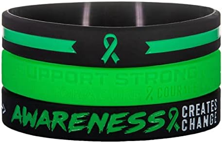 Sainstone Green Ribbon Consciência de pulseiras motivacionais de silicone com ditado inspirador - fé, forte, consciência, colorido