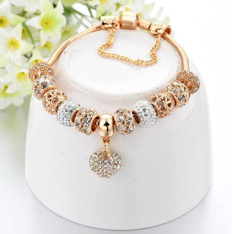 Pulseira de charme ffpoinAp ， 18k Bracelets de charme banhado a ouro para mulheres, pulseiras de encantamento de
