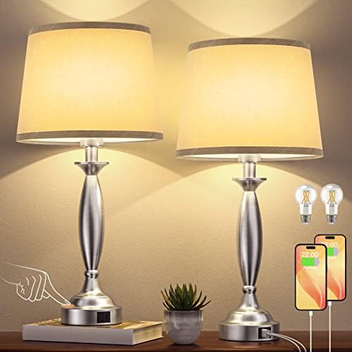 Lâmpadas para quartos Conjunto de 2 - Lâmpada de cabeceira de controle de toque com lâmpadas de mesa de cabeceira de cabeceira com