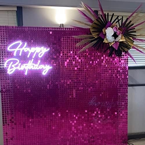 Cenário de parede de brilho rosa quente cokaobe, 24 painéis cenários quadrados de shimmer, cenários de fotos para aniversário, aniversário, casamento, graduação e despedida de solleta decoração