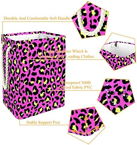 Padrão de leopardo rosa Indomer 80s 90s Estilo 300D Oxford PVC Roupas à prova d'água cesto de roupa grande para cobertores Toys