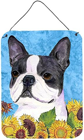 Tesouros de Caroline SS4149DS1216 Boston Terrier na parede de flores de verão ou porta estampas penduradas, placa de parede de parede de metal de alumínio Placa de decoração da casa da casa