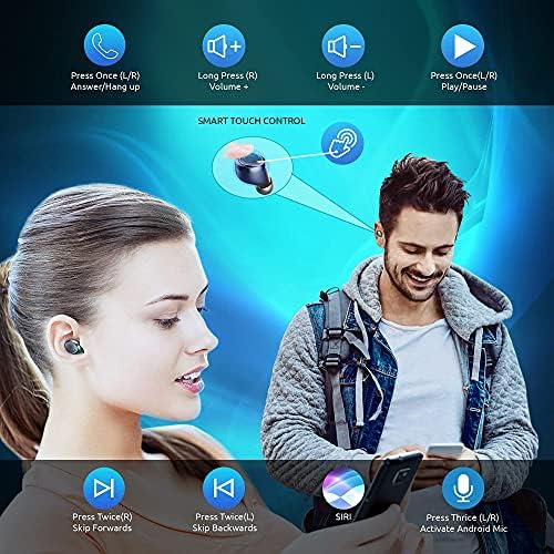 Volt Plus Tech sem fio V5.1 Pro fones de ouvido compatíveis com Blu Energy x LTE IPX3 Bluetooth Touch Impermevedor/Sweatsof/Redução de ruído com microfone