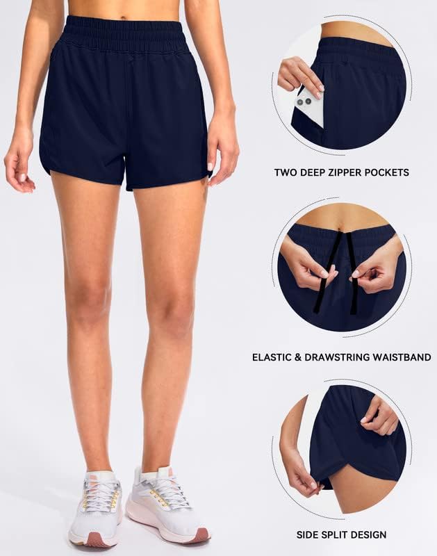 Obla Women's Running Shorts com bolsos com zíper de alta cintura atlética Shorts de ginástica para mulheres com revestimento -3