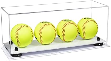 Melhor exibição de casos de exibição acrílico quatro bolas de softbols estampar com estojo claro, risers preto, base branca e anéis