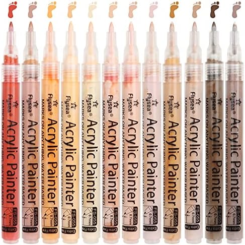 Marcadores de arte de tons de pele de Nawod, canetas de tinta acrílica conjunto de 12 cores de pele marcadores de tinta para