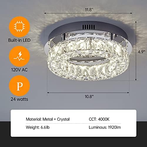 Lustres de cristal de mini -cristal de Woshitu para quartos iluminando luminária de teto LED de 24w, luminária de teto