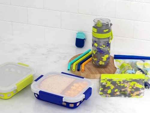 Ello Kids Lanch Box, palhas, bolsa de zíper e pacote de almoço de garrafa de água Conjunto de 13 peças - lilás…