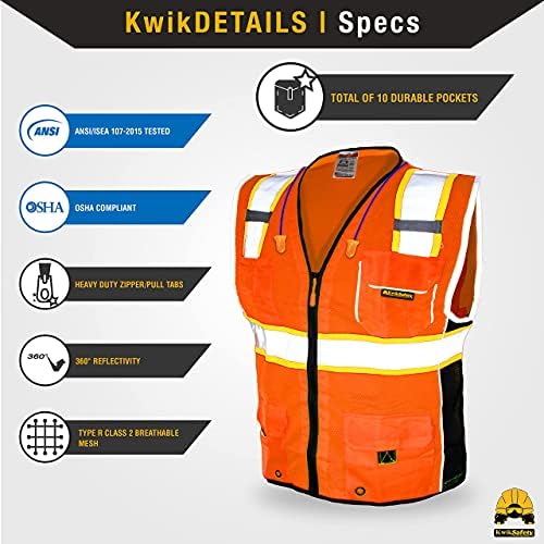 Kwiksafety - Charlotte, NC - Classic & Supreme Safety Vest [Jumbo Pocket] Classe 2 EPP ANSI testado compatível com OSHA compatível
