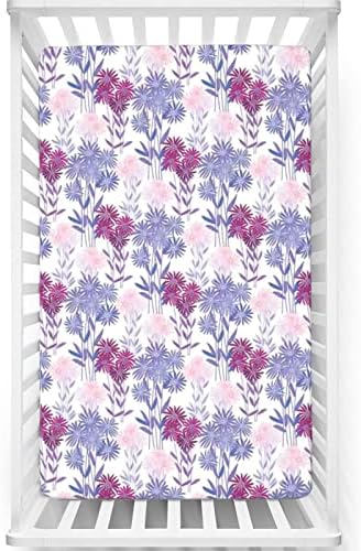 Aster Flor Temático Coloque mini folhas de berço, lençóis de berço portáteis folhas de colchão de berço macias e elásticas de lençol de berço ou lenha de cama de criança, 24 “x38“, magenta mauve rose