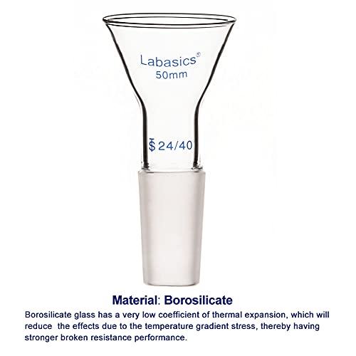 Funil de pó de caule curto de vidro do Labasics com dimensão externa superior de 50 mm e funil de vidro de filtro da junta 24/40 24/40