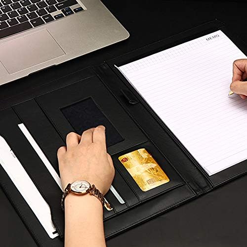 Organizador de portfólio All-in-One Black Faux Binder Binder com/sem calculadora e bloco de escrita, bolsa de cartão