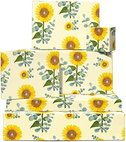 Papel de embrulho de girassol Central 23 - Papel de embrulho amarelo - 6 folhas Floral Gift Wrap - Papel de embrulho de verão para mulheres