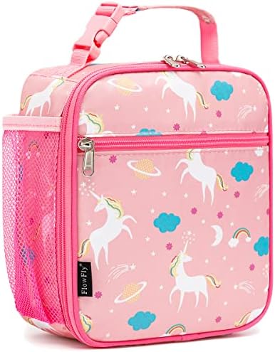 Flowfly Kids Lanch Box Isolle Soft Bag Mini Cooler de volta à escola Kit Tote Tote para meninas, meninos, unicórnio