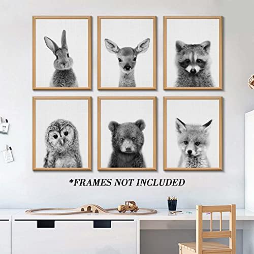 Ephany Black and White Wall Art, Posters e estampas de animais de bebê, estampas de coelhinho safari, arte da parede do urso do berçário, arte da parede de impressão de coruja decoração de quarto de crianças nórdicas)