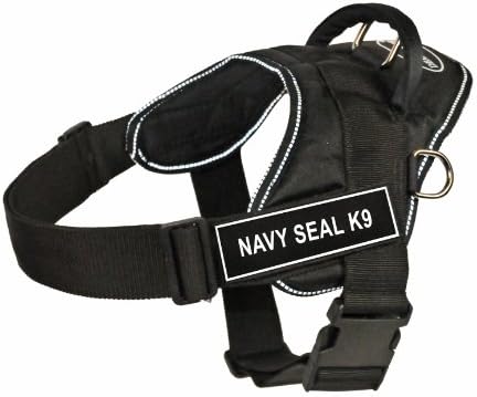 Dean & Tyler Fun Works Navy Seal K9 Arnês, grande, se encaixa no tamanho: 32 polegadas a 42 polegadas, preto com acabamento refletivo