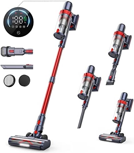 Honiture sem fio a pó de pó, 400W 33kpa Stick a vácuo sem fio com tela sensível ao toque inteligente LCD, max 50mins, HEPA de 7 camadas, 6 em 1 vácuo de mão leve para pisos de madeira, tapetes, escadas, pêlos de estimação