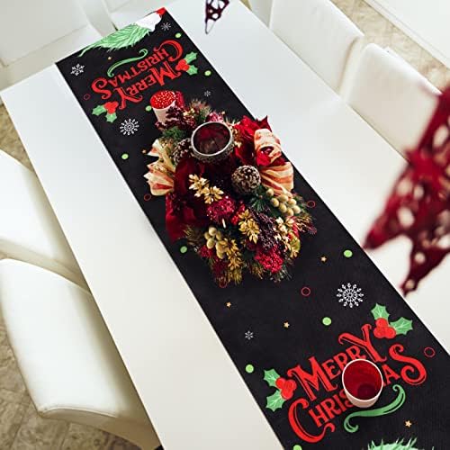 Waenec Christmas Table Runner preto 14 x 72 polegadas Fazenda rústica Fazenda Feliz Natal Tanta de mesa de elfa para festas Decorações de mesa de jantar
