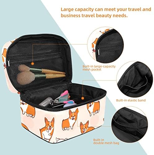 Bolsa de maquiagem de viagem Yoyoamoy com compartimento, fofo engraçado Corgis Dog Big Cosmetic Caso Caso de beleza personalizado