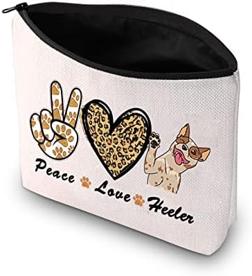 Pxtidy Blue Heeler Makeup Bag Heeler Lover Gift Paz Love Saco de cosméticos com zíper para cão de gado australiano Presente de