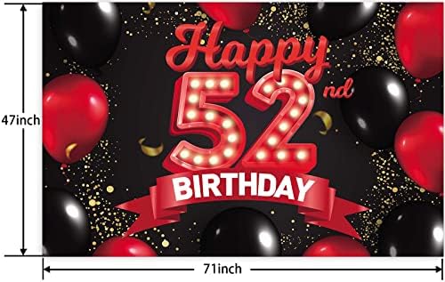 Feliz aniversário de 52 anos de 52º aniversário Decorações de cenários de bandeira vermelha e preta