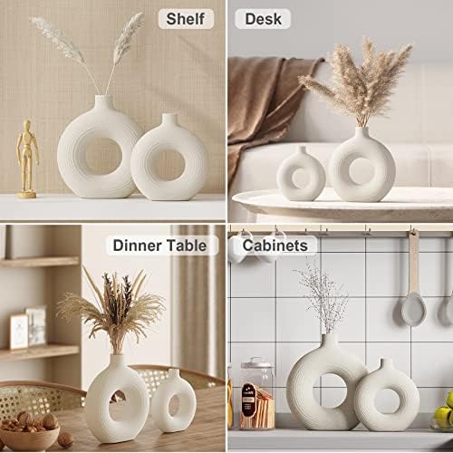 Conjunto de vasos brancos de 2 para decoração moderna em casa - vaso de flores fosco de boho para decoração de mesa