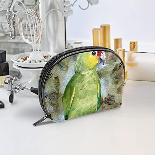 Saco de maquiagem pequeno, organizador cosmético da bolsa com zíper para mulheres e meninas, padrão de papagaio vintage animal