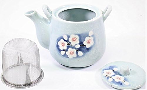 6 Blue Spring Flower Cerâmica japonesa Tetsubin Tule e Teacups Infusor com Rattan Handle Tea Conjunto
