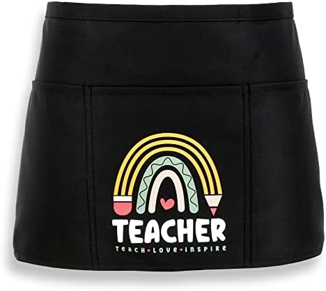 Avental de Plum Hill, com 3 bolsos - ensine o amor inspira arco -íris, avental escolar para professor, professora de avental
