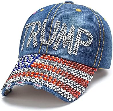 Gamusi Trump 2024 Baseball Cap jeans angustiado Bling Rhinestone Hat USA Bandle Cap ajustável unissex