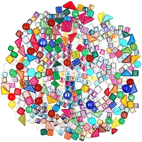 1.1lb Mosico de cristal irregular de cor misto Tiles para artesanato, mosaico quadrado iridescente azulejos de vidro redondo