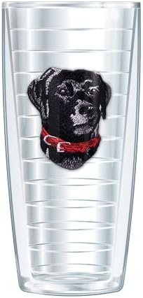 Cão de cachorro de laboratório preto rosto com copo de copo de tampa preta 16 oz | Retenção de temperatura fantástica, isolada