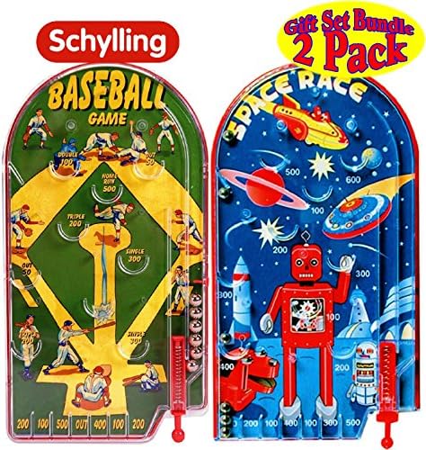Schylling Classic 10 Pinball Games Space Race & Home Run! Pacote de Presentes de Baseball - 2 pacote