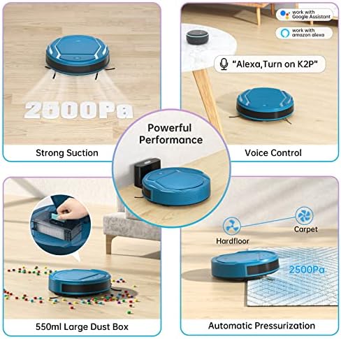 Okp Life K2P Robot Vacuum Cleaner Freemove Robotic Aspirador Limpa pisos duros para tapetes de pilha baixa, azul