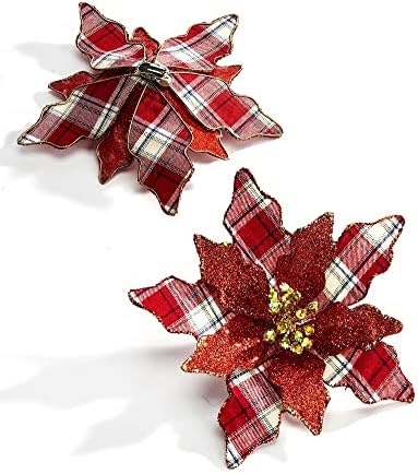 GROSTCHraft 662969 Ornamento de Poinsétia da xadrez de Natal com clipe, 2 polegadas, fio de ferro