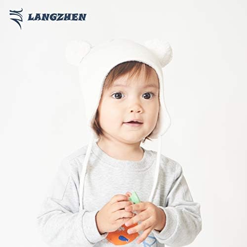 Langzhen fofo pom pom babys chapéu de inverno infantil bico de tira quente para meninos meninas crianças lã de lã de