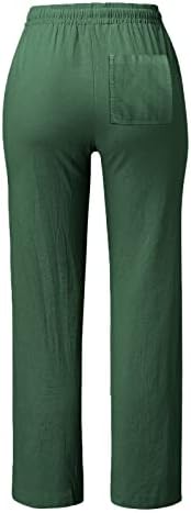 Calças de linho kcjgikpok para mulheres, calças de calça de linho de cordão macia de cintura alta sólida com bolsas soltas