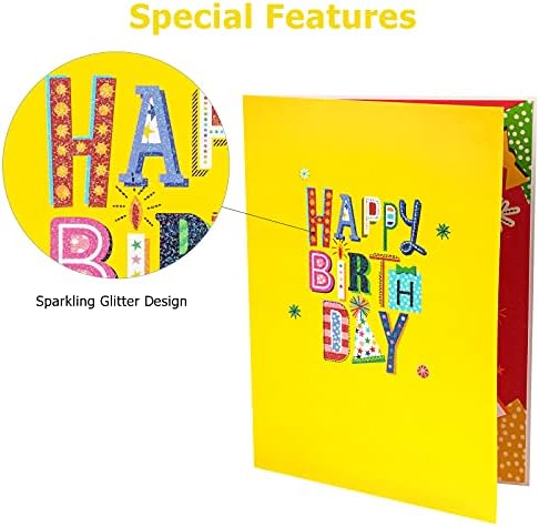 Cartão de aniversário do WrapAholic Pop Up - Cartão pop -up 3D Feliz aniversário Caixas de presente - 5,9 polegadas x