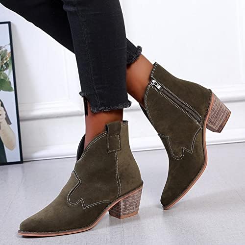 Womens Cowboy Boots Fashion Side Zipper Chunky não deslizamento Sapatos Torno