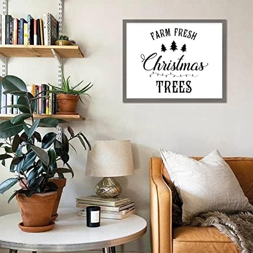 Placa de parede pendurada em estilo de Natal com citações de Natal árvores de Natal frescas Placa de madeira cinza de madeira para casa de casa