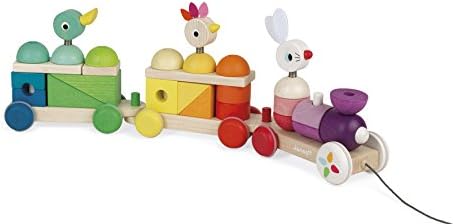 Janod Zigolos gigante 31 peças Multicolor Wood Pull -Along Train and Stacker - Idades 1+ - J08202