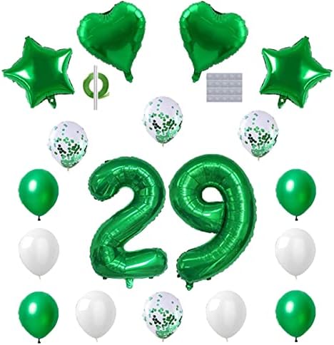 Green Número 29 Conjunto de balões - 32 polegadas Número 29 Balloon Heart Star Foil Mylar Confetti Latex Balão para meninos meninas